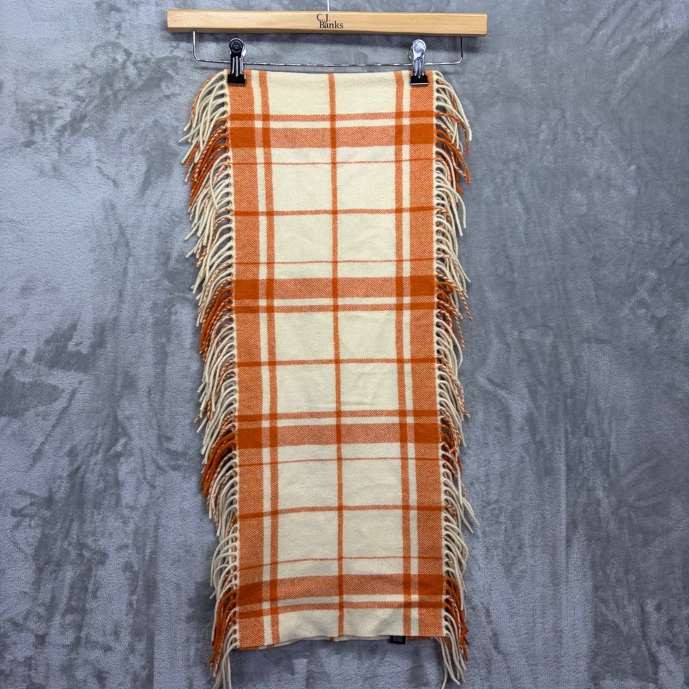 Banana Republic Orange Plaid Wool Angora Blend Fringe Scarf Luxury Old Money